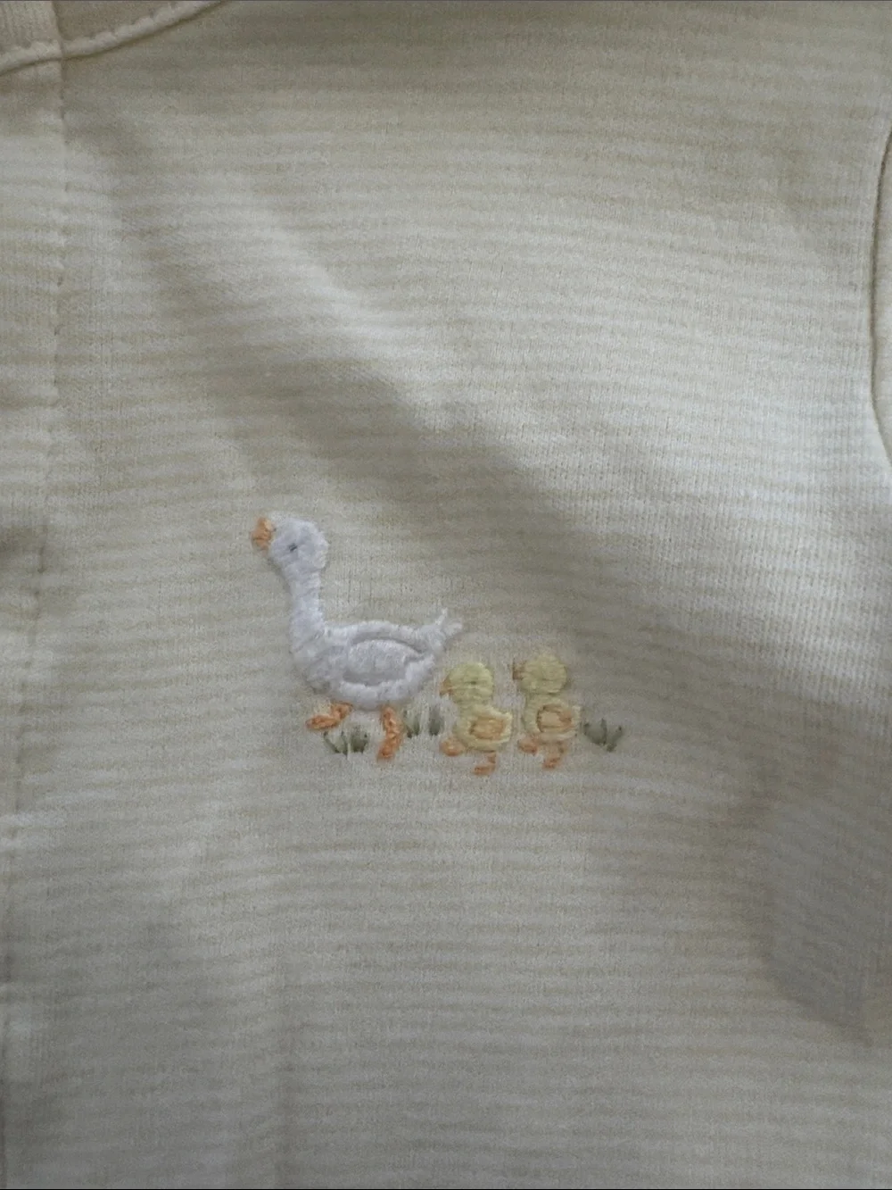 Yellow and white striped Footed Baby One-Piece with Embroidered Duck